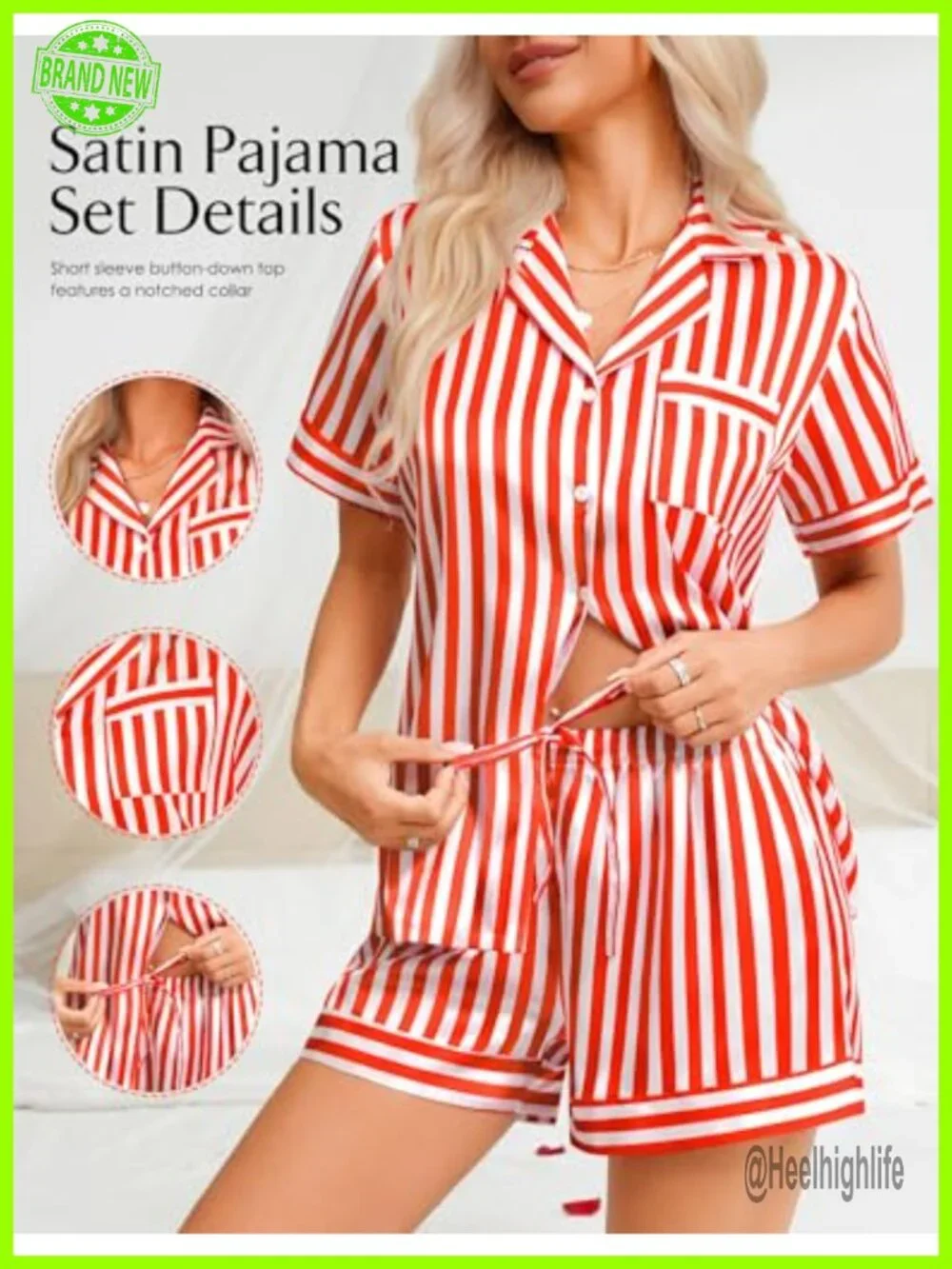 Women's Satin Pajama Set Short Sleeve Pjs Lounge Set